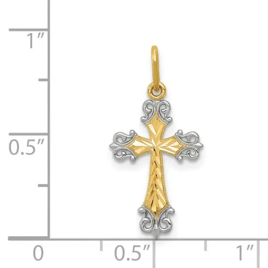 14K Two Tone Gold Cross Charm Pendant Jewelry 23 x 11 mm {2}