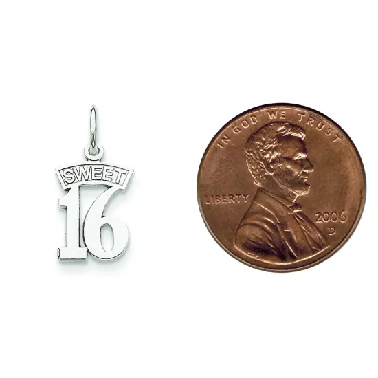 14K White Gold Sweet 16 Charm Birthday Jewelry Pendant! 20mm x 11mm {2}