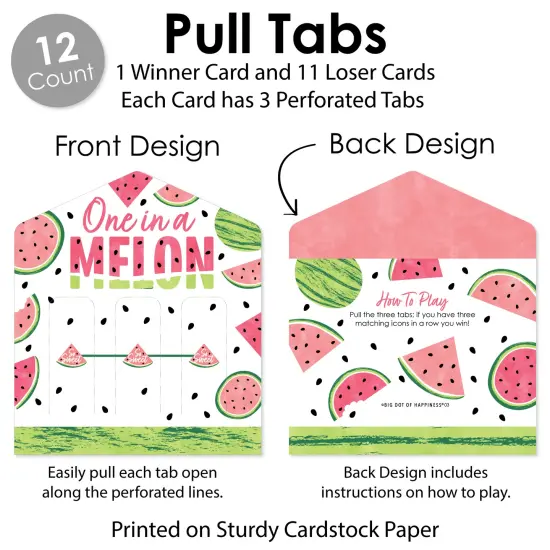 Big Dot of Happiness Sweet Watermelon - Fruit Party Game Pickle Cards - Pull Tabs 3-in-a-Row - Set of 12 {6}