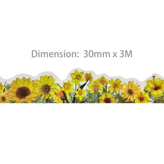 Wrapables Landscape Floral Metallic Gold Foil Washi Tape, 30mm x 3M Yellow Sunflowers {2}