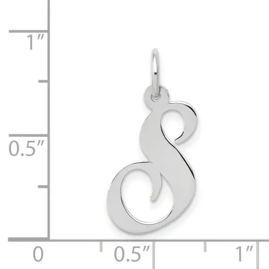 14K White Gold Medium Fancy Script Initial S Charm Jewerly 20mm x 14mm {5}