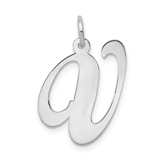 14K White Gold Large Fancy Script Initial V Charm Jewerly 22mm x 17mm {1}