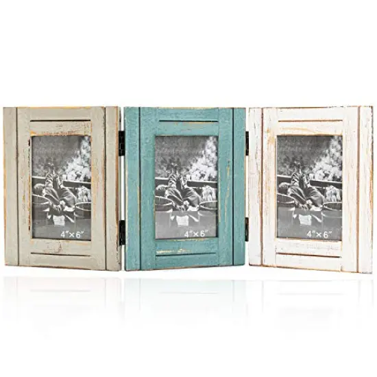 Rustic Trifold Picture Frame 3 Folding 4X6 Hinged Triple Distressed Photo Frame for Home Office Desk, Gift for Halloween, Thanks Giving Day, Christmas, New Year, Birthday, Anniversary, Mother's Day {1}