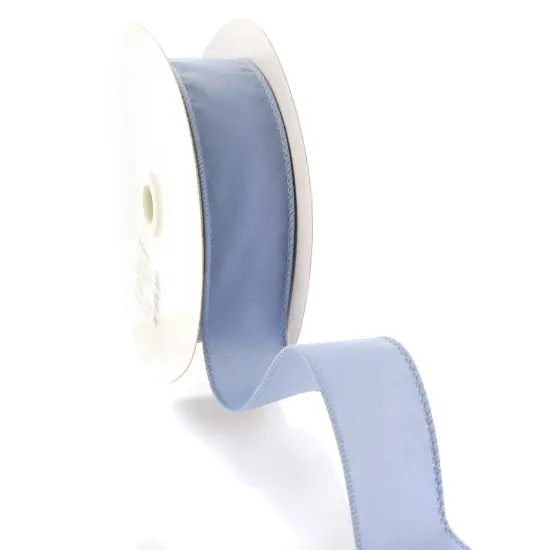 1.5" Wired Suede Velvet Ribbon Dusty Blue - 25 Yards {2}