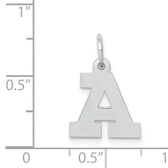 14K White Gold Small Block Intial Letter A Charm Jewerly 18mm x 12mm {2}