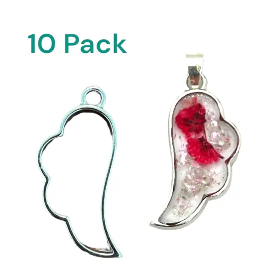 10 Pack of Angel Wing Shaped Open Back Pendant or Earring Bezel Blank for UV or Epoxy Resin {2}