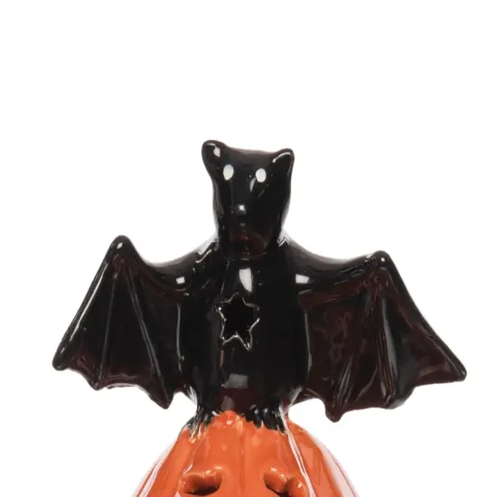 Pumpkin With Bat Halloween LED Figurine {3}