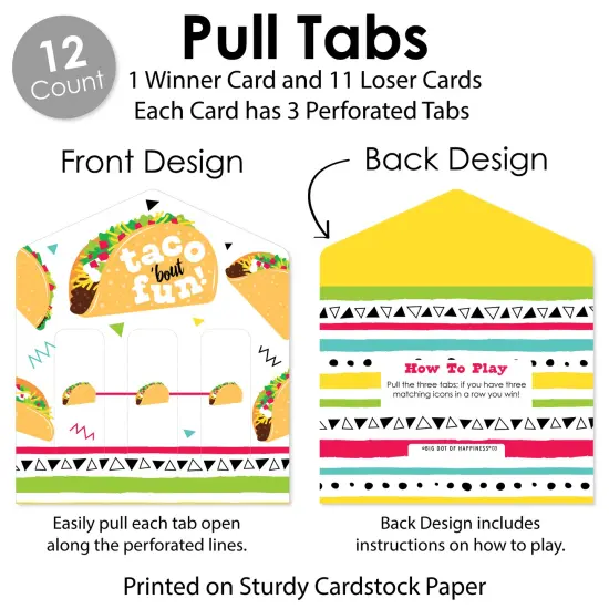 Big Dot of Happiness Taco 'Bout Fun - Mexican Fiesta Game Pickle Cards - Pull Tabs 3-in-a-Row - Set of 12 {6}