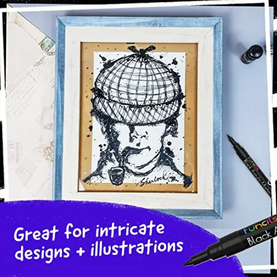 5-Piece Acrylic Black Paint Pen Set Fine Tip Thin Point and Jumbo Pens (1mm, 3mm, 6mm, 10mm, 15mm) Black Paint Markers for Plastic, Canvas, Wood, Rock, Fabric, Tire, Metal, and Glass {6}