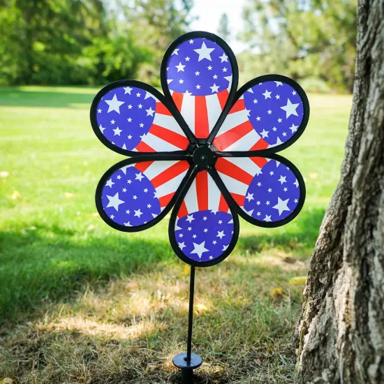 In the Breeze 2632 — 12-inch Patriot Star Flower Spinner, Garden Wind Spinner {4}