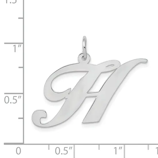 14K White Gold Large Fancy Script Initial H Charm Jewerly 22mm x 17mm {2}