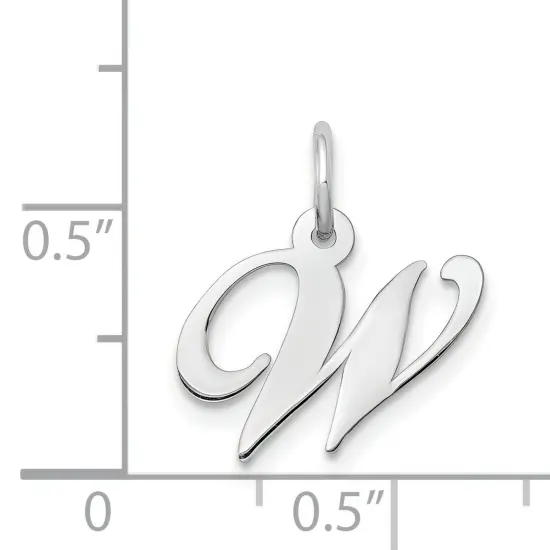 14K White Gold Small Fancy Script Initial W Charm Jewerly 16mm x 13mm {4}