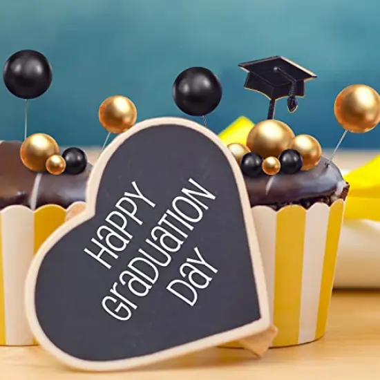 66 Pieces Mini Balloon Cake Topper Set - Includes Faux Pearl Balls and Cake Picks in Gold and Black for DIY Cake Insert Topper, Perfect for Anniversary, Graduation, Birthday Party, and Baby Shower Decorations {3}