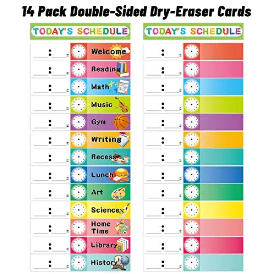 Daily Schedule Pocket Chart Educational Pocket Chart for Classroom Office Home Teachers Preschool Activity Supplies 15 Pockets 14 Double-Sided Reusable Dry-Eraser Card 13 x 37 Inches {6}
