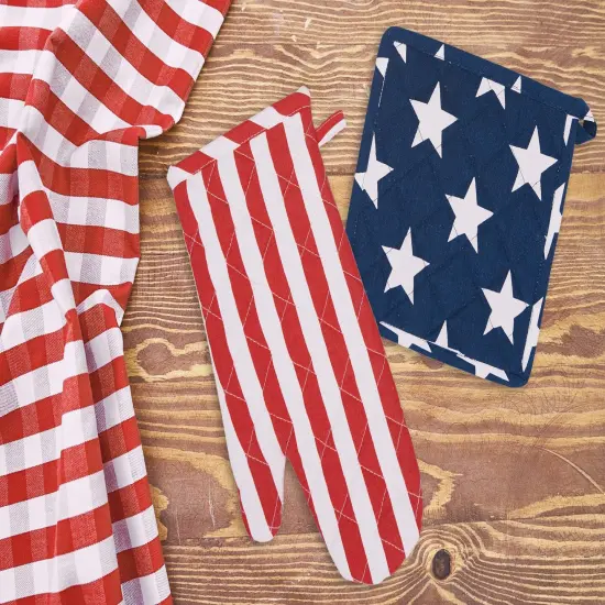 Patriotic Stars & Stripes American Flag Pot Holder & Oven Mitt Set {4}