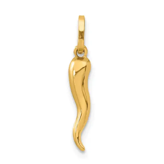 14K Yellow Gold Italian Horn Charm Good Luck Jewelry {1}