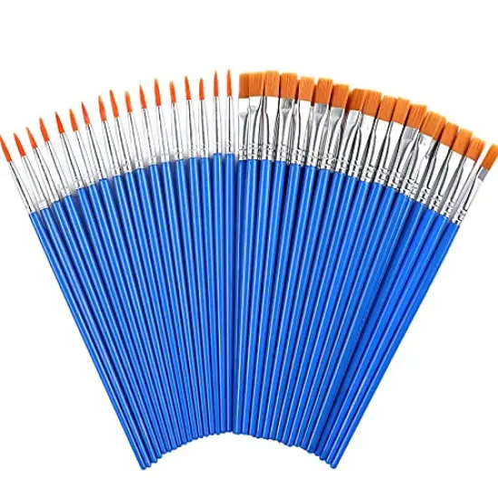 60-Piece Paint Brush Set Round and Flat Small Brushes Bulk for Detail Painting {2}
