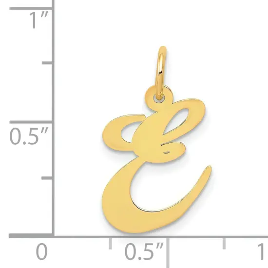 14K Yellow Gold Medium Fancy Script Initial E Charm Jewerly {3}