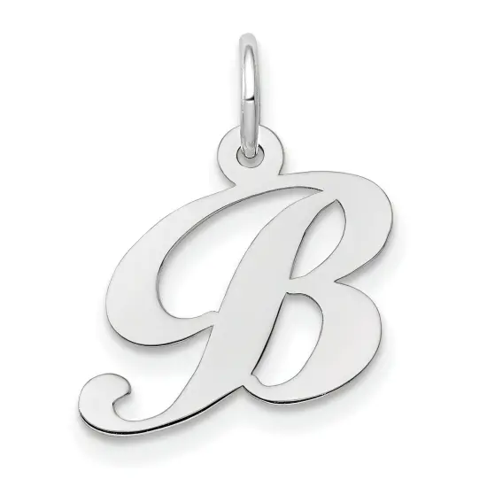 14K White Gold Small Fancy Script Initial B Charm Jewerly 16mm x 16mm {1}