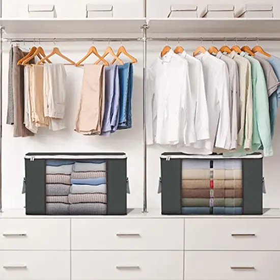 90L Large Storage Bags, 6 Pack Clothes Storage Bins Foldable Closet Organizers Storage Containers with Durable Handles for Clothing, Blanket, Comforters, Bed Sheets, Pillows and Toys (Gray) {3}