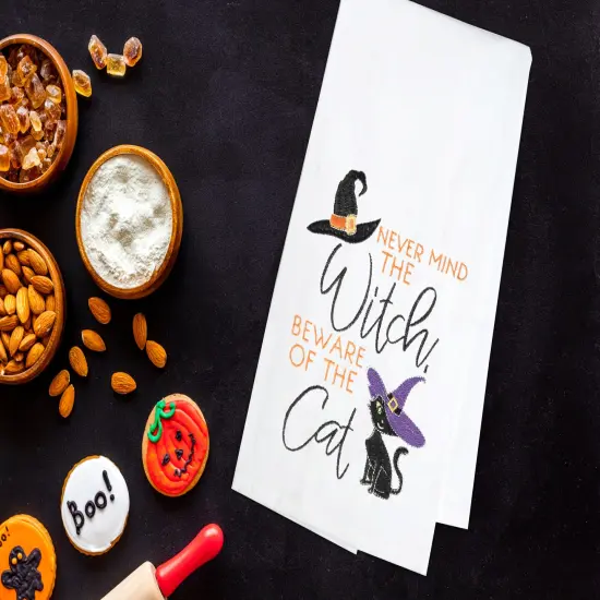 Beware of The Cat Halloween Cotton Embroidered Flour Sack Kitchen Towel {4}