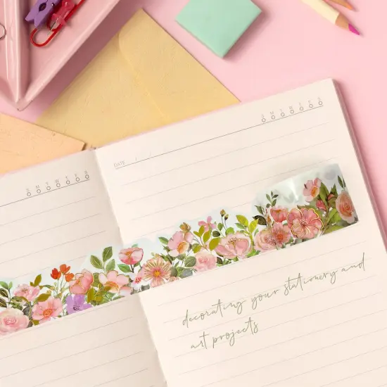Wrapables Landscape Floral Metallic Gold Foil Washi Tape, 30mm x 3M Blushing Blossoms {3}