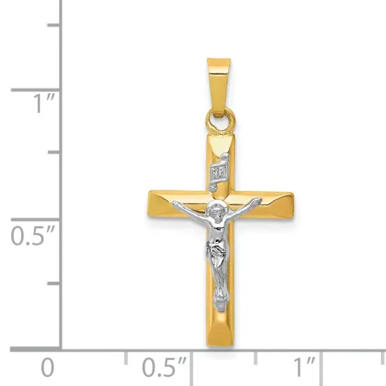 14K Two Tone Gold INRI Hollow Crucifix Pendant Charm {3}