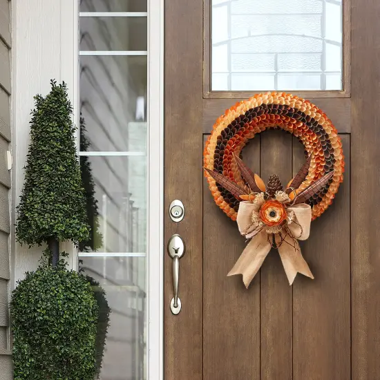 Handcrafted 21" Fall Harvest Wood Curl Wreath for Thanksgiving, Front Door, Mantel, Wall and More HOLIDAY TREE {3}
