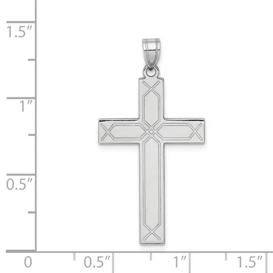 14K White Gold Cross Pendant Charm Jewelry Religious 37mm x 19mm {2}