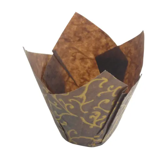 Paper Tulip Baking Cups Brown/Gold Scroll, 25-pack {1}