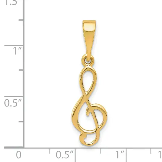 14K Yellow Gold Polished Treble Clef Charm Jewelry 30mm x 10mm {5}