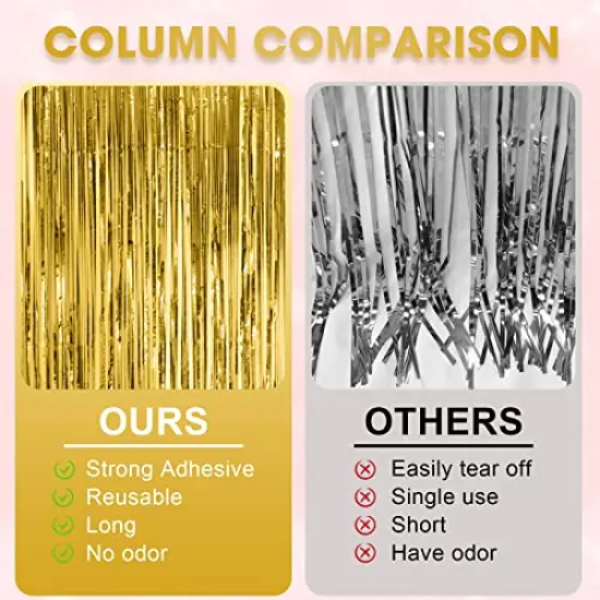 3 Pack 3.3x8.2 Feet Gold Foil Fringe Backdrop Curtains, Tinsel Streamers Birthday Party Decorations, Fringe Backdrop for Graduation, Baby Shower, Gender Reveal, Disco Party {5}