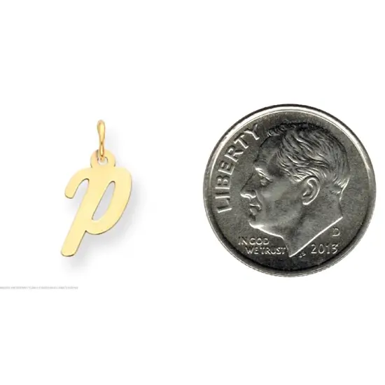 14K Yellow Gold Small Script Initial Letter P Charm Jewerly 17mm x 8mm {2}