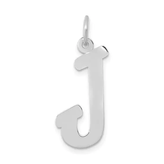14K White Gold Small Script Initial Letter J Charm Jewerly 17mm x 8mm {1}