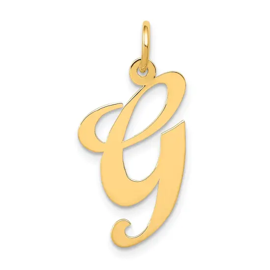 14K Yellow Gold Large Fancy Script Initial G Charm Jewerly 22mm x 17mm {1}