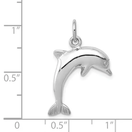 14K White Gold Jumping Dolphin Charm Pendant Jewelry 23mm x 15mm {4}
