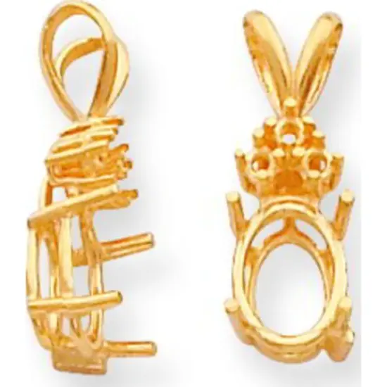 14K Gold 4 Prong Oval Pendant Setting 8x6mm {1}