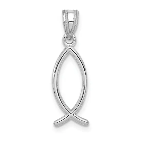 14K White Gold Ichthus Fish Charm Pendant Religious Jewerly 23mm x 8mm {1}