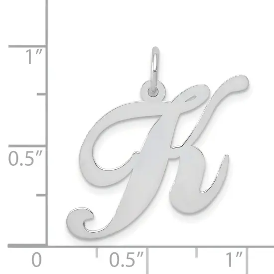 14K White Gold Large Fancy Script Initial K Charm Jewerly 22mm x 17mm {4}