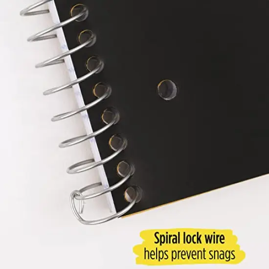 Spiral Notebook 5-Subject Wide Ruled Paper Fights Ink Bleed Water-Resistant Cover 8" x 10-1/2" 200 Sheets Black {5}