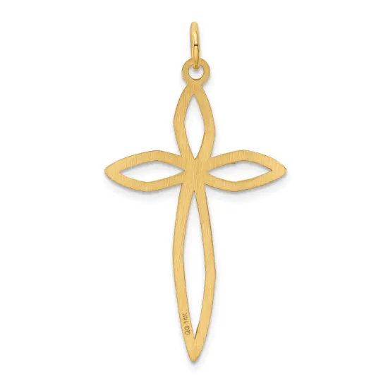 14K Gold Laser Designed Cross Pendant Charm Jewelry 39 x 22 mm {3}