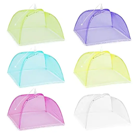 6 Pack Colored Mesh Food Cover Tents by Winknowl, Reusable and Collapsible Large 17" Pop-Up Food Net Protector Umbrella for BBQ, Picnics, Parties, Outdoor {1}
