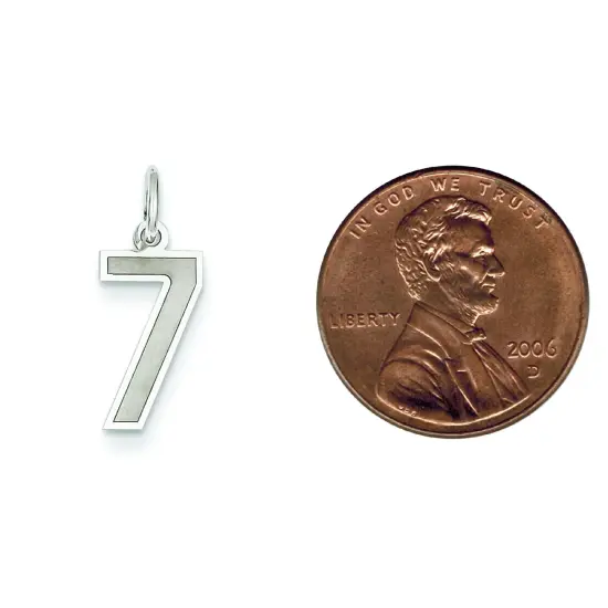 14K White Gold Small Satin Number 7 Charm Pendant Jewerly 19mm x 7mm {2}