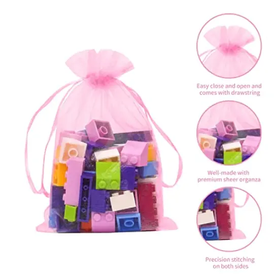 100PCS Organza Bags, 4x6 inches (10x15cm) Sheer Drawstring Gift Bags, Organza Jewelry Pouches, Jewelry Gift Bags, Packaging Bags for Party, Jewelry, Festival, Bathroom Soaps, Makeup Organza Favor Bags (Pink) {5}