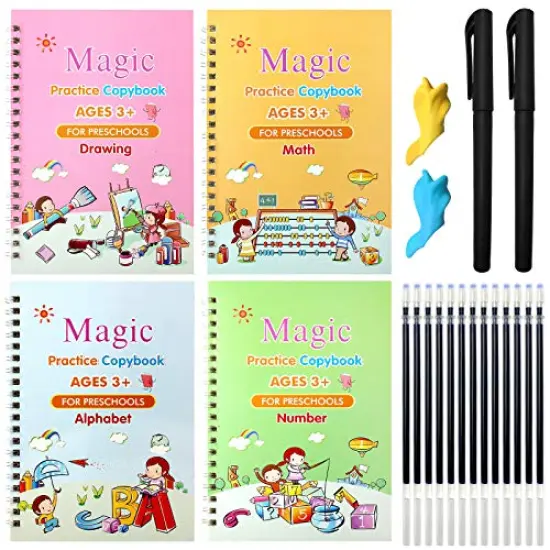 4 PCS Magic Practice Copybook for Kids,Children Reusable Handwriting Practice CopyBooks for Preschools Magic Workbook Letter Writing Book {1}