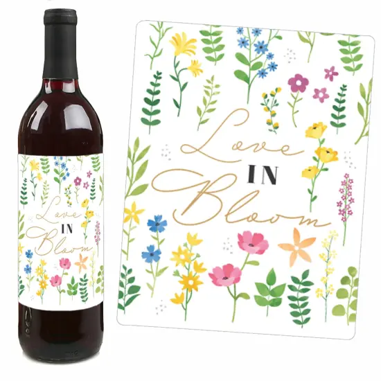 Big Dot of Happiness Wildflowers Bride - Boho Floral Bridal Shower and Wedding Party Decorations - Wine Bottle Label Stickers - Set of 4 {4}