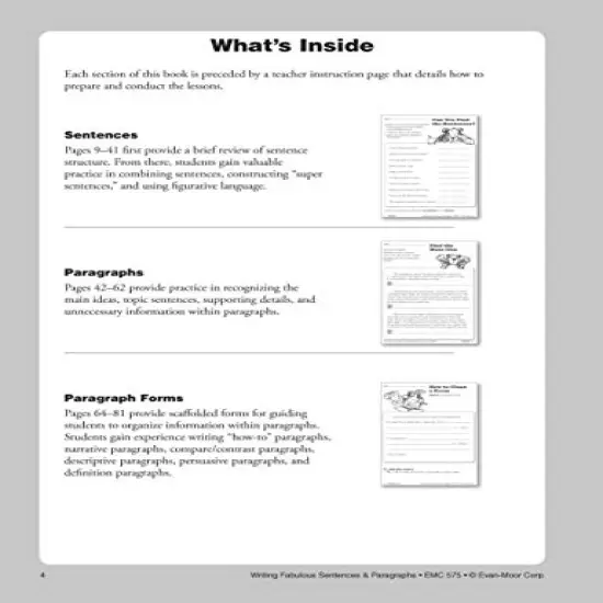 Evan-Moor Writing Fabulous Sentences & Paragraphs, Grades 4-6, Homeschool & Classroom Workbook, Activities, Main Ideas, Topic Sentences, Figurative Language, Descriptive Details, Writing Skills {2}