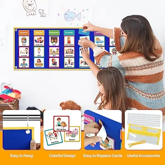 Large Visual Schedule for Kids Chore and Reward Chart Bedtime Routine Board for Toddlers Double-Sided with 109 Cards for Home School Planner and Autism Learning Materials {3}