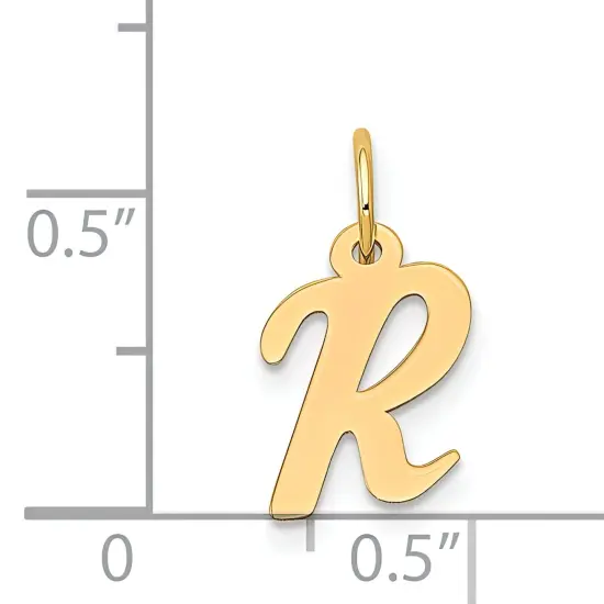 14K Yellow Gold Small Script Initial Letter R Charm Jewerly 17mm x 8mm {2}