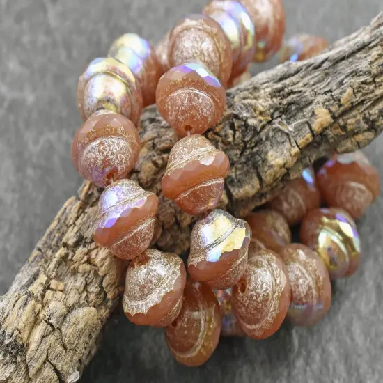 *12* 10x12mm Silver AB Washed Apricot Saturn Beads {2}